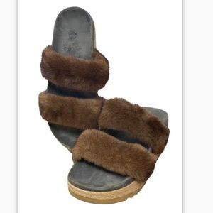 ❌SOLD Brunello Cucinelli Brown Mink Fur Slide Espadrille Sandals